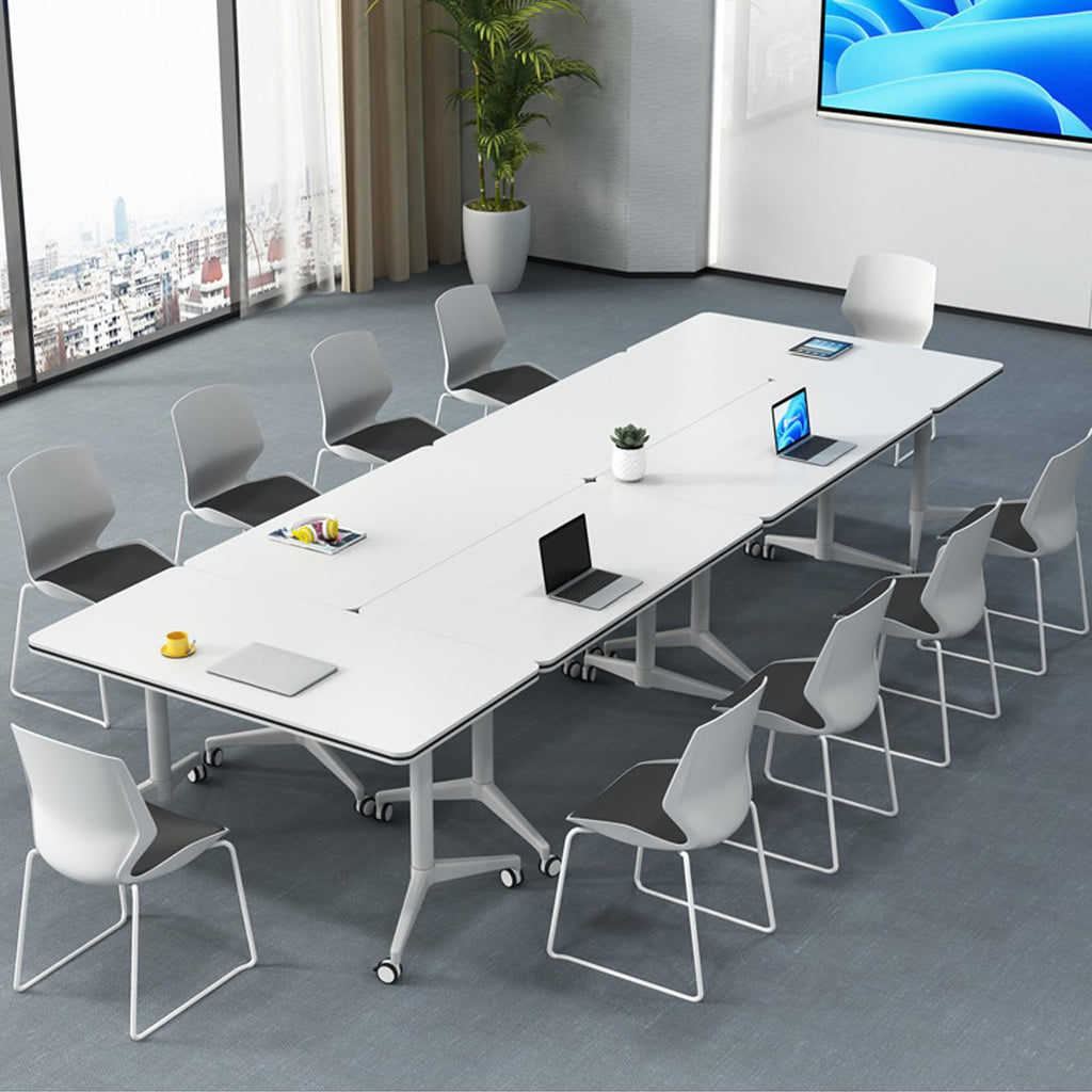 Conference Table, Folding Conference Room Tables, Modern Flip Top Seminar Training Meeting Table with Wheels, Modular Foldable Conference Tables for Home Office Classroom (White 10 Pack,70.8inch)