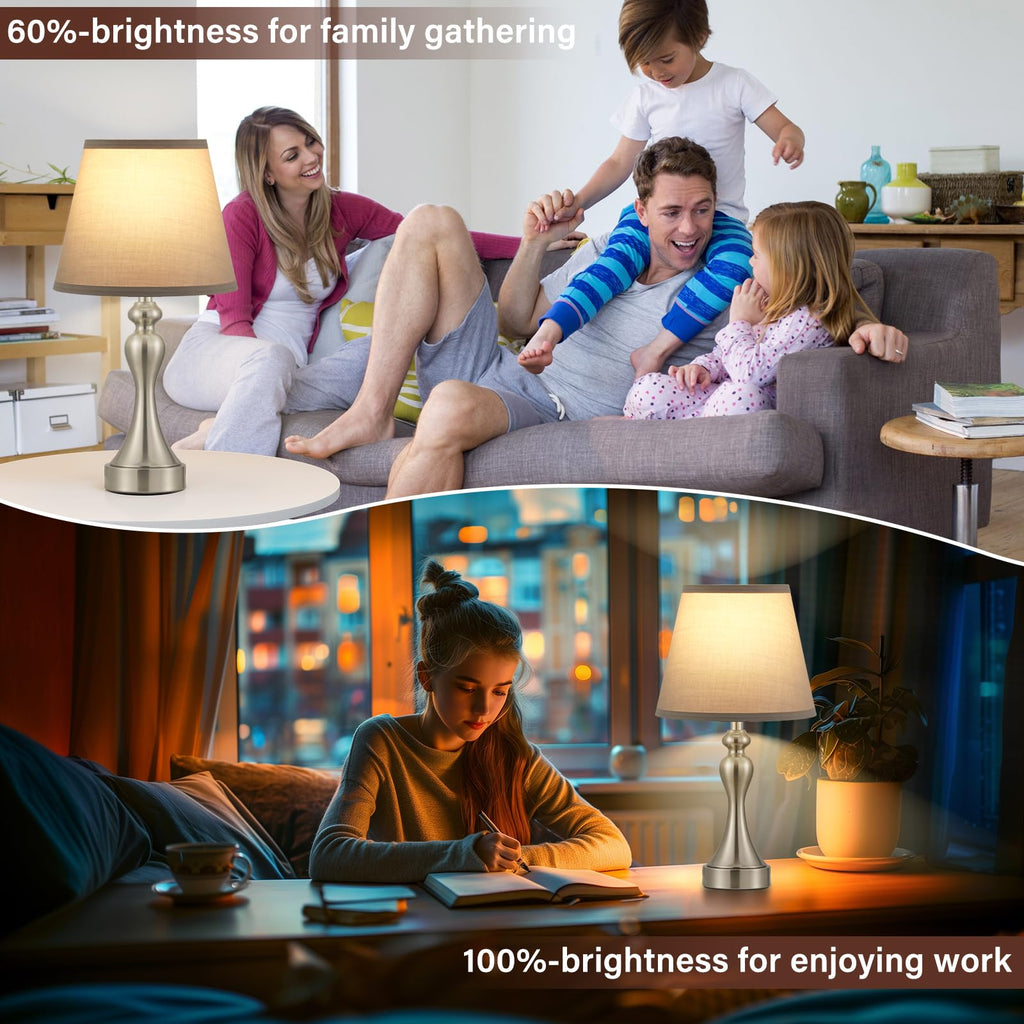 Touch Lamps for Nightstand, 3 Way Dimmable Bedside Lamps with USB C+A Ports