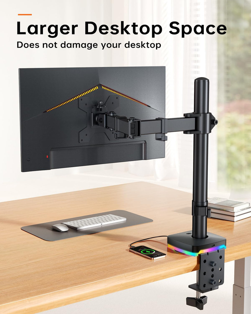 Single Monitor Stand, Monitor Arm with 3 USB Ports, Charging and USB Data Transfer Function, Adjustable Desk Mount for 13"-27" Monitors up to 17.6lbs, VESA 75x75mm 100x100mm, Ergonomic Design