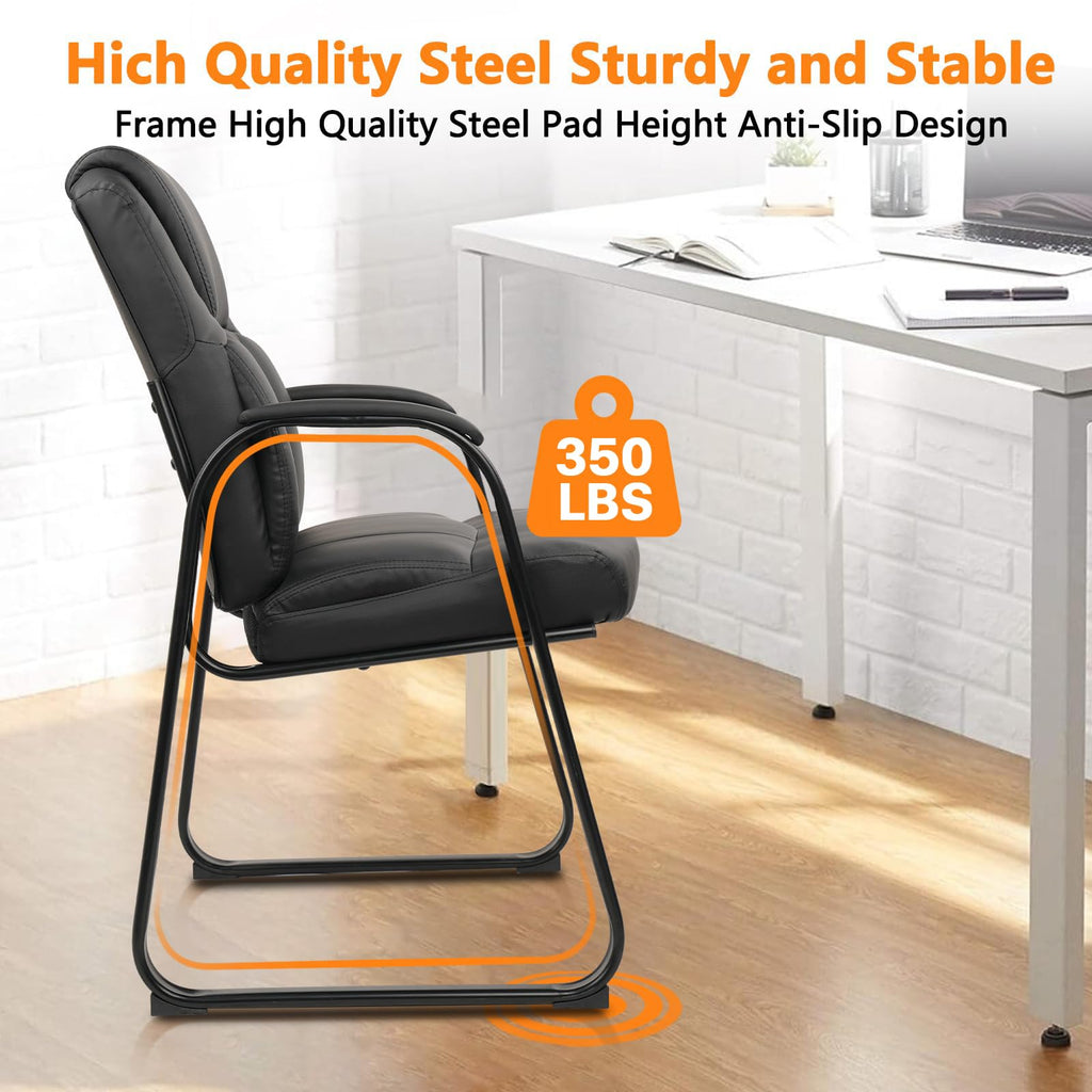 8 Pack, Leather Guest Chair with Padded Arm Rest for Reception Meeting Conference and Waiting Room Side Office Home Black with Sled Base