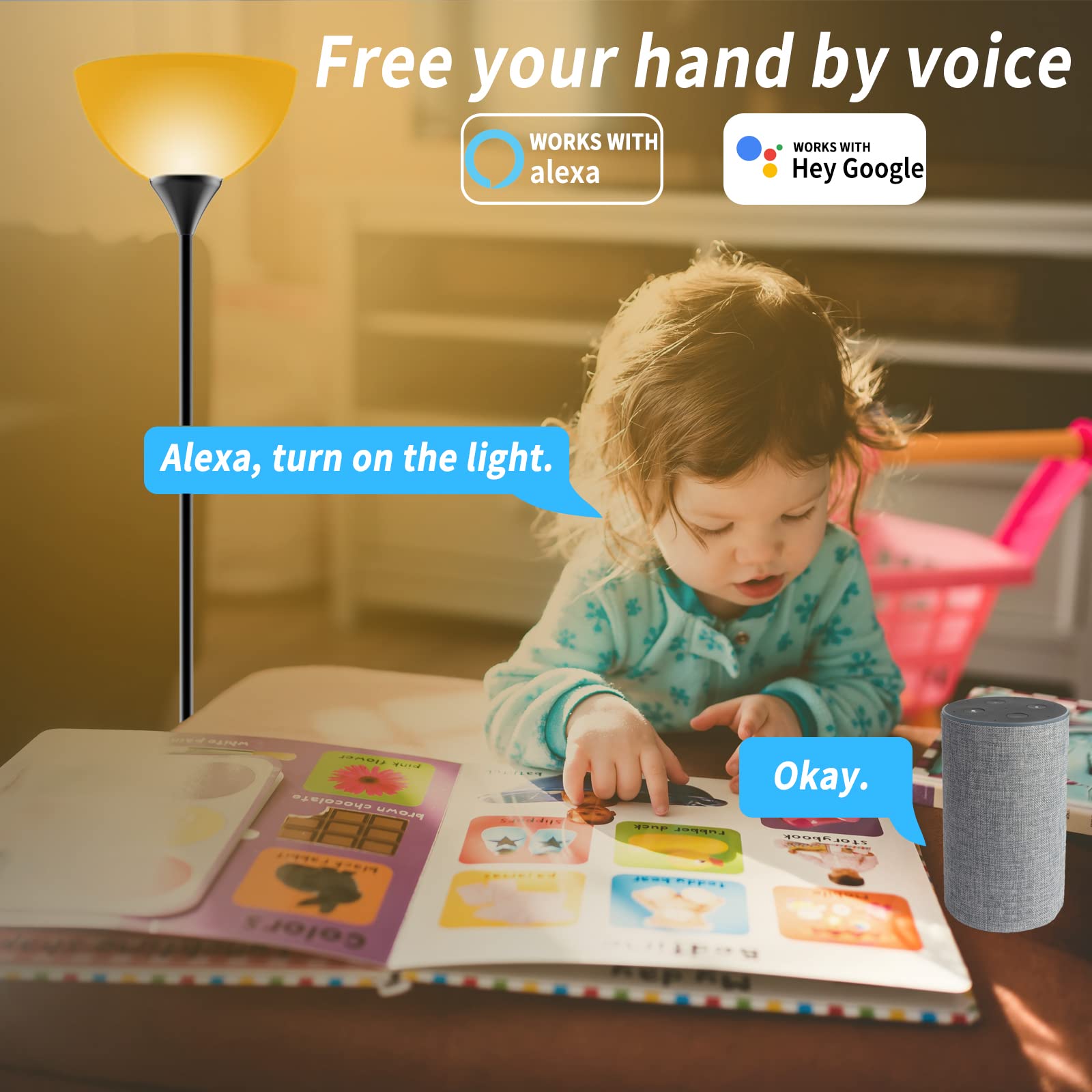 Smart RGB Floor Lamps Work with Alexa, Google Assistant WiFi App, Modern Color Changing Floor Lamp, Dimmable Corner Floor Lamp for Living Room, Bedroom and Play Room (Without Remote Control)