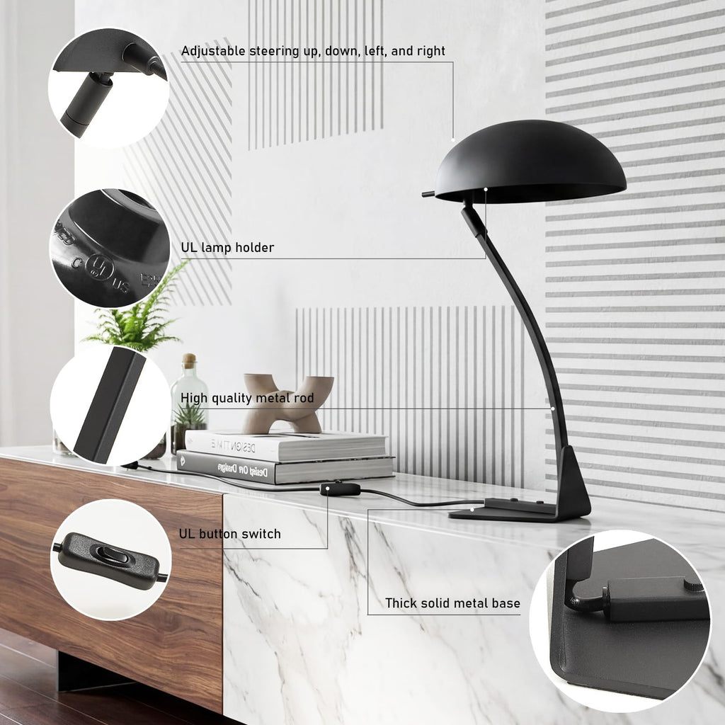 18.4" Metal Desk Lamp Modern Industrial Table Lamp, Adjustable Neck Architect Lights (3000K) with On/Off Switch, Bedside Reading Lamps for Office Bedroom Study Room Side Table (Sand Black)