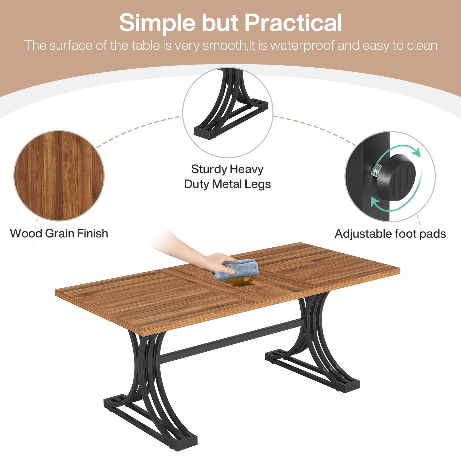 10.5FT Conference Table, Modern Meeting Table for 8-10 People, Rectangle Seminar Boardroom Table for Office Conference Room with Stylish Legs (2, Rustic Brown and Black)