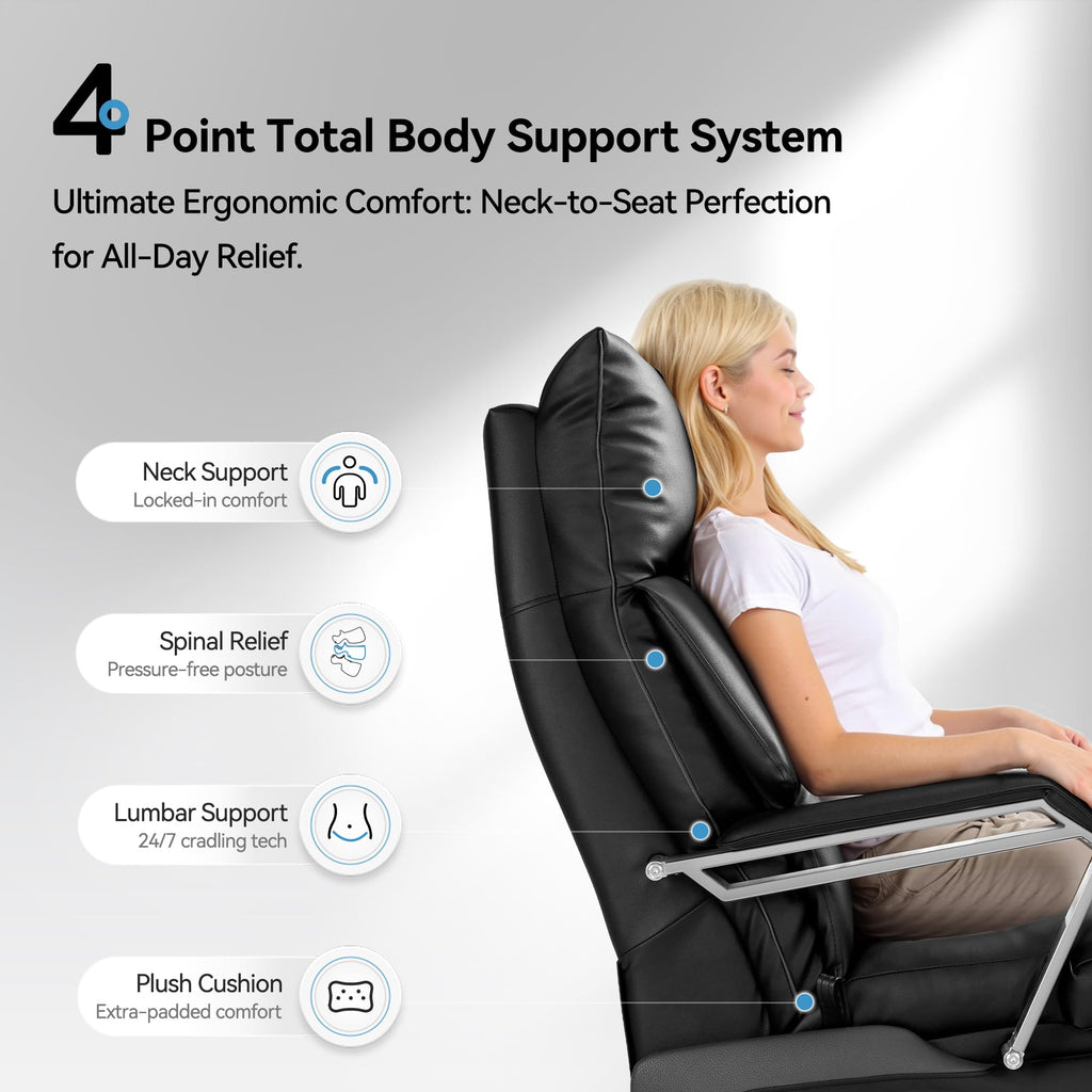 Dual Motor Electric Executive Office Chair with Heat Massage Ventilation, Comfortable Reclining Office Chair Wide Seat, Ergonomic Leather Home Office Desk Chair (Black,Multi-Functionality)