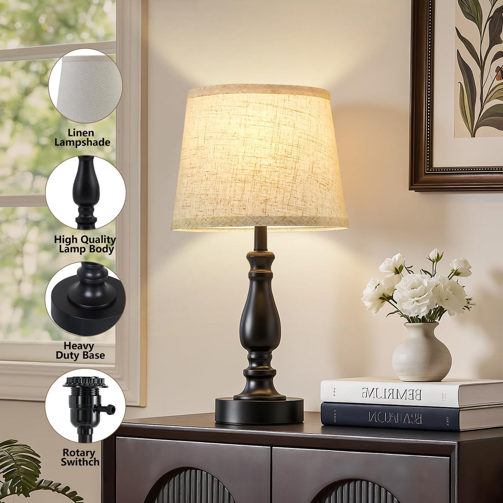 Table Lamp Set of 2-19" Small Bedside Lamps Modern Lamp for Bedroom Living Room Lamps for Night Stands - Desk Lamps for Home Office End Tables Nightstand Lamps with Beige Linen Shades
