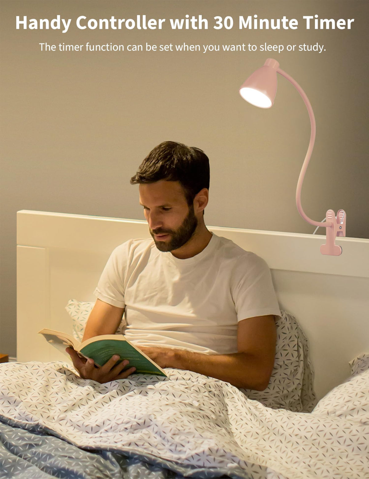 Cute Desk Lamp with Clamp Clip on Light, 5 Color 10 Brightness, Pink