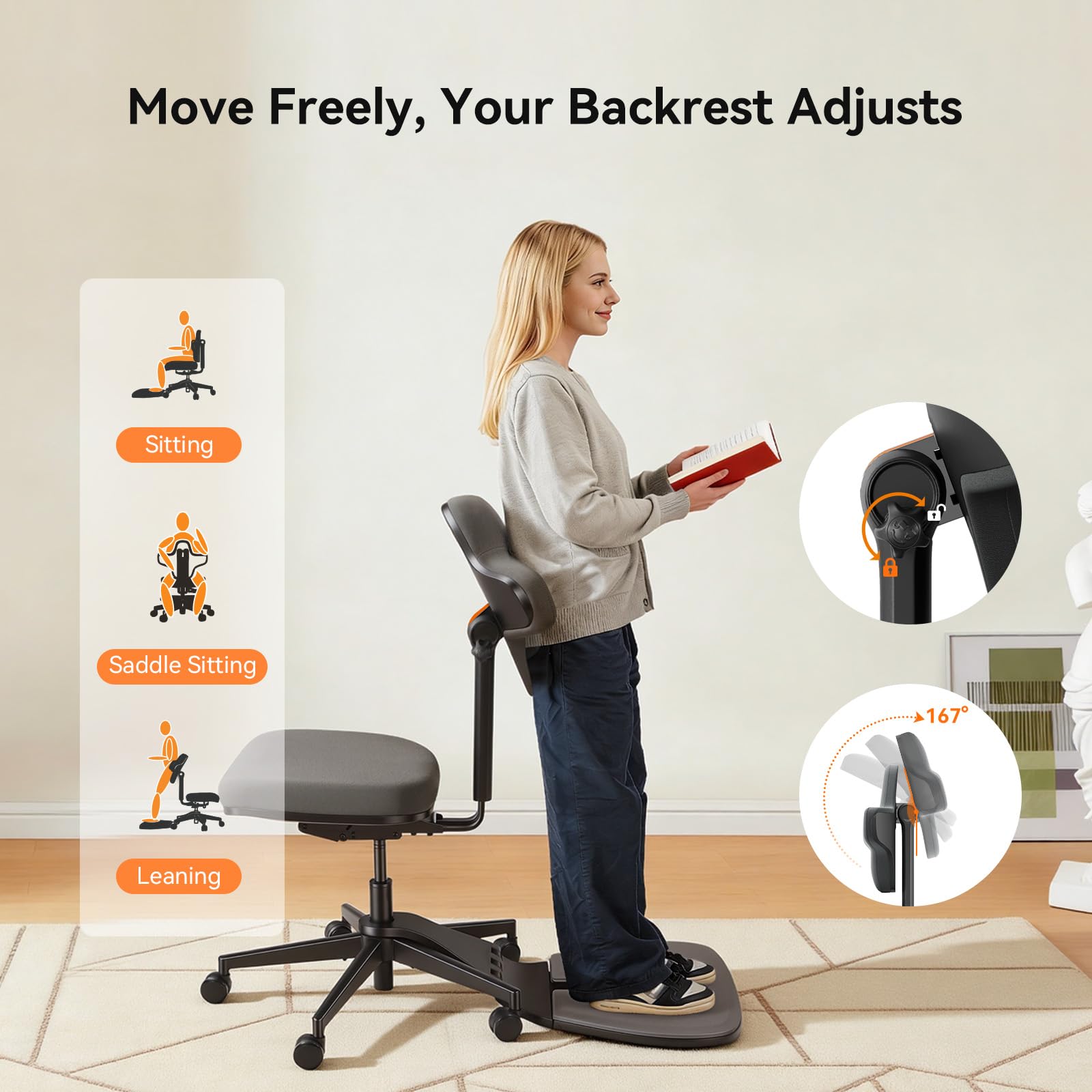 Standing Desk Chair, Standing Mate Chair for Sit-Stand, Ergonomic Leaning Perch Chair with Anti-Fatigue Mat, Standing Stool, Saddle Chair, Height Adjustable Home Office Posture Seat