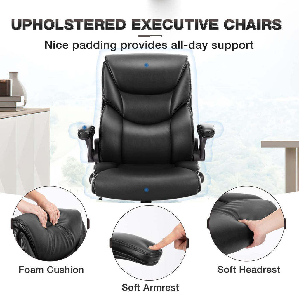 Ergonomic Office Chair, Heavy Duty 275lbs High Back Desk Chair, Flip-up Armrest PU Leather Swivel Rolling Chair with Wheels,Black