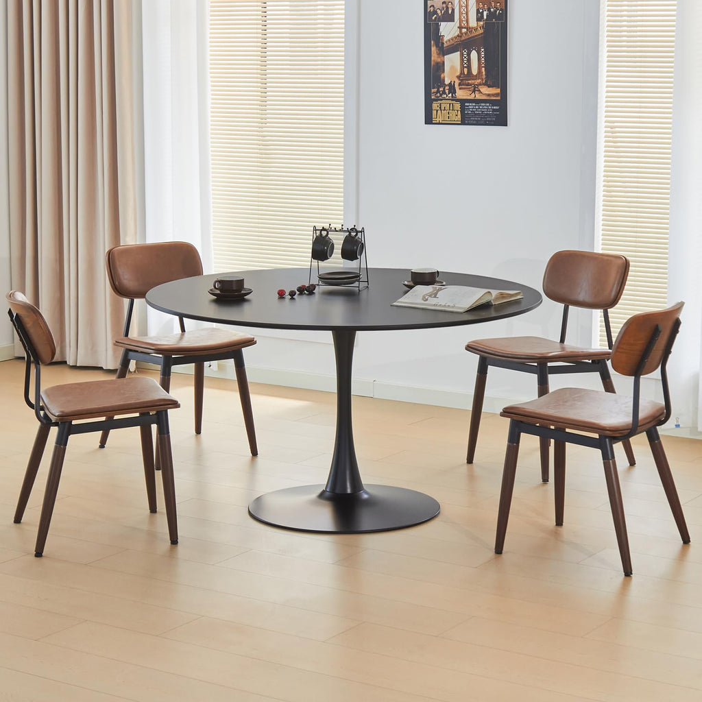 Hansweld 43.5" Tulip Table, Round Dining Table with Thickened Tabletop & Metal Pedestal, Mid Century Modern Bistro Circle Table for Kitchen, Small Places, Living Room, Cafe (Black)
