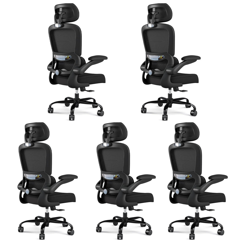 Office Chair Ergonomic Desk Chair, 330 LBS Home Mesh Office Desk Chairs with Wheels, Comfortable Gaming Chairs Black Pack of 5