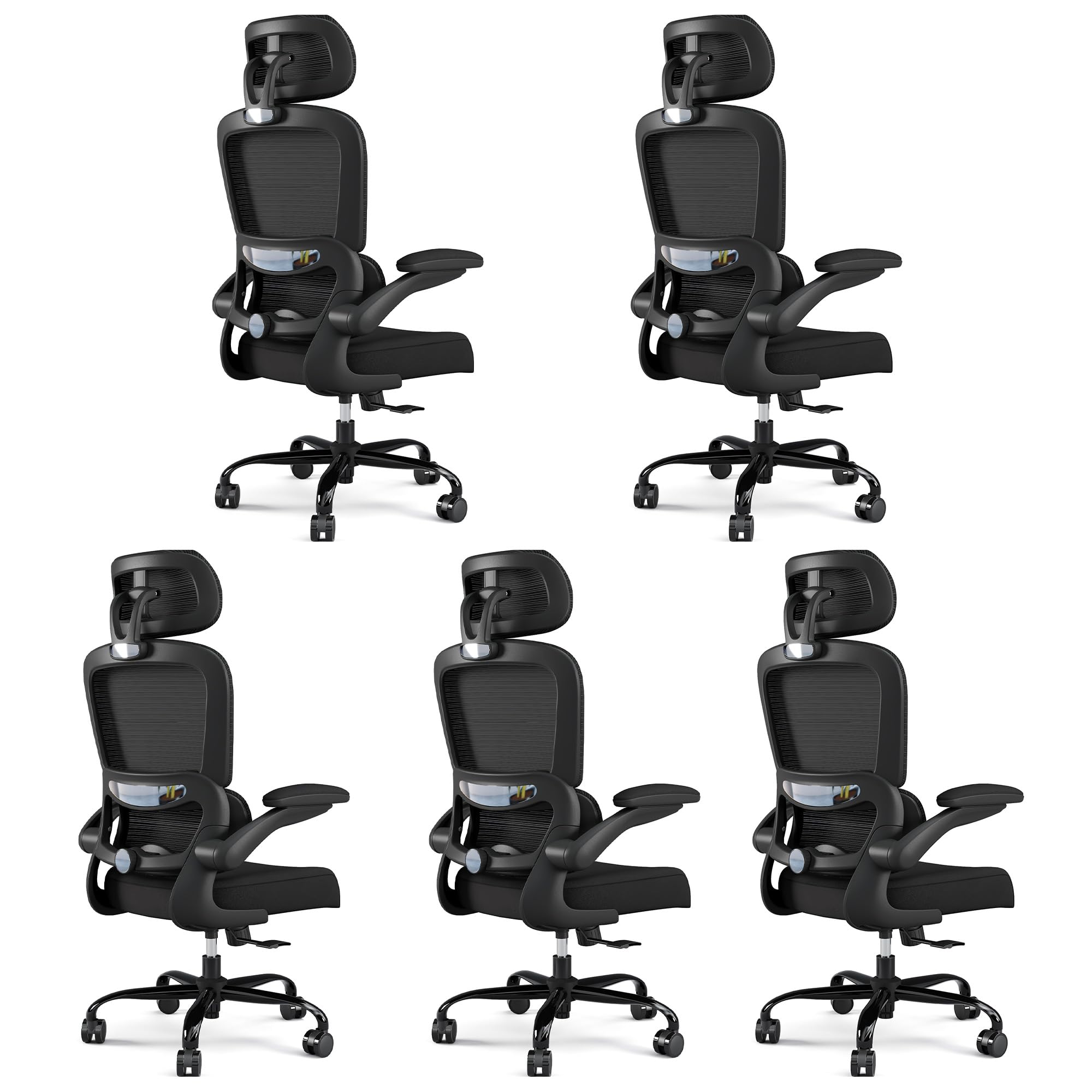 Office Chair Ergonomic Desk Chair, 330 LBS Home Mesh Office Desk Chairs with Wheels, Comfortable Gaming Chairs Black Pack of 5