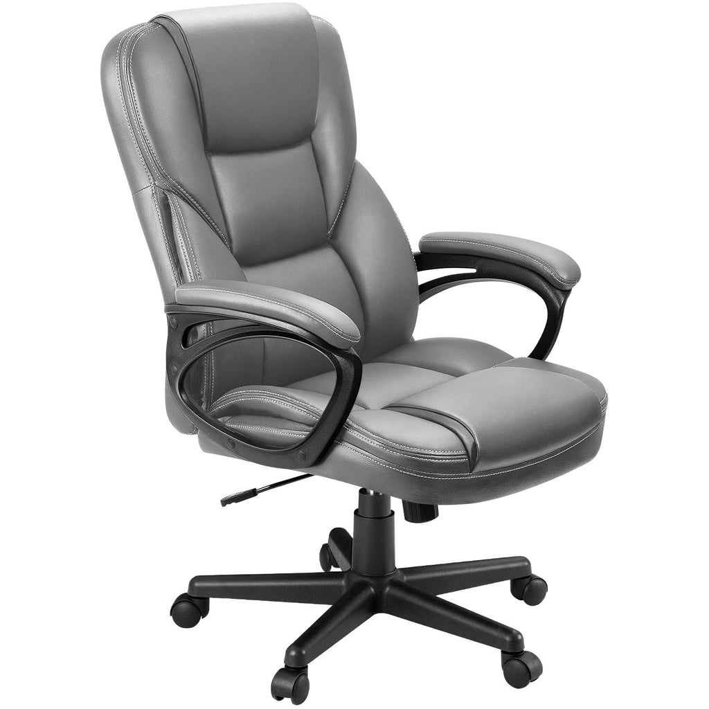 Office Executive Chair High Back Adjustable Managerial Home Desk Chair, Swivel Computer PU Leather Chair with Lumbar Support (1, Gray)