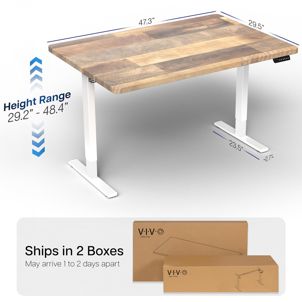 Electric 48 x 30 in Standing Desk, Memory Height Adjustment, 1B Series, Holds 220 lbs, One-Piece Reclaimed Wood Top, White Frame