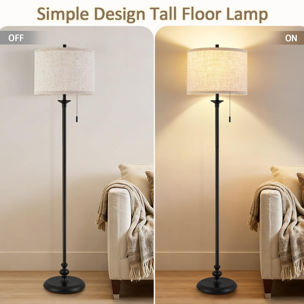 Black Floor Lamp, 60" Standing Lamp with Fabric Lampshade