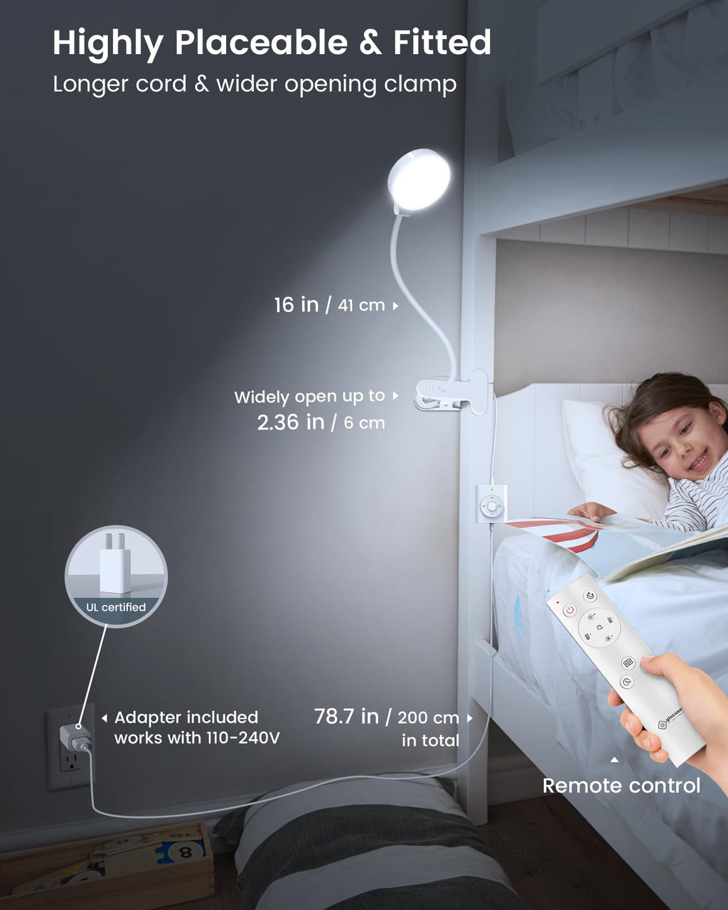 5W Desk Lamp with Remote, 3 Colors & 5 Brightness Reading Lights