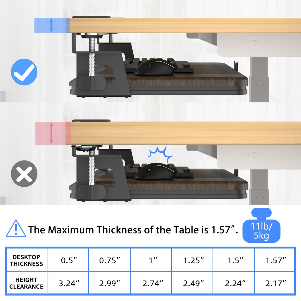 Keyboard Tray Under Desk Pull Out with C Clamp Mount, Computer Keyboard & Mouse Tray, 25.6 (30 Including Clamps) x 11.8 inch Slide-Out Platform Computer Drawer for Typing,