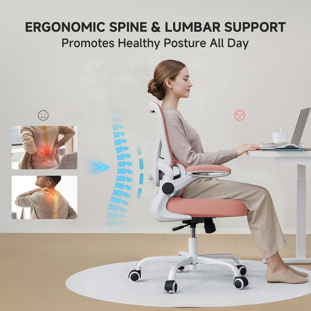Mesh Office Chair, 330LBS Ergonomic Desk Chair with Adjustable Lumbar Support, Executive Computer Chairs for Home Office, Pink