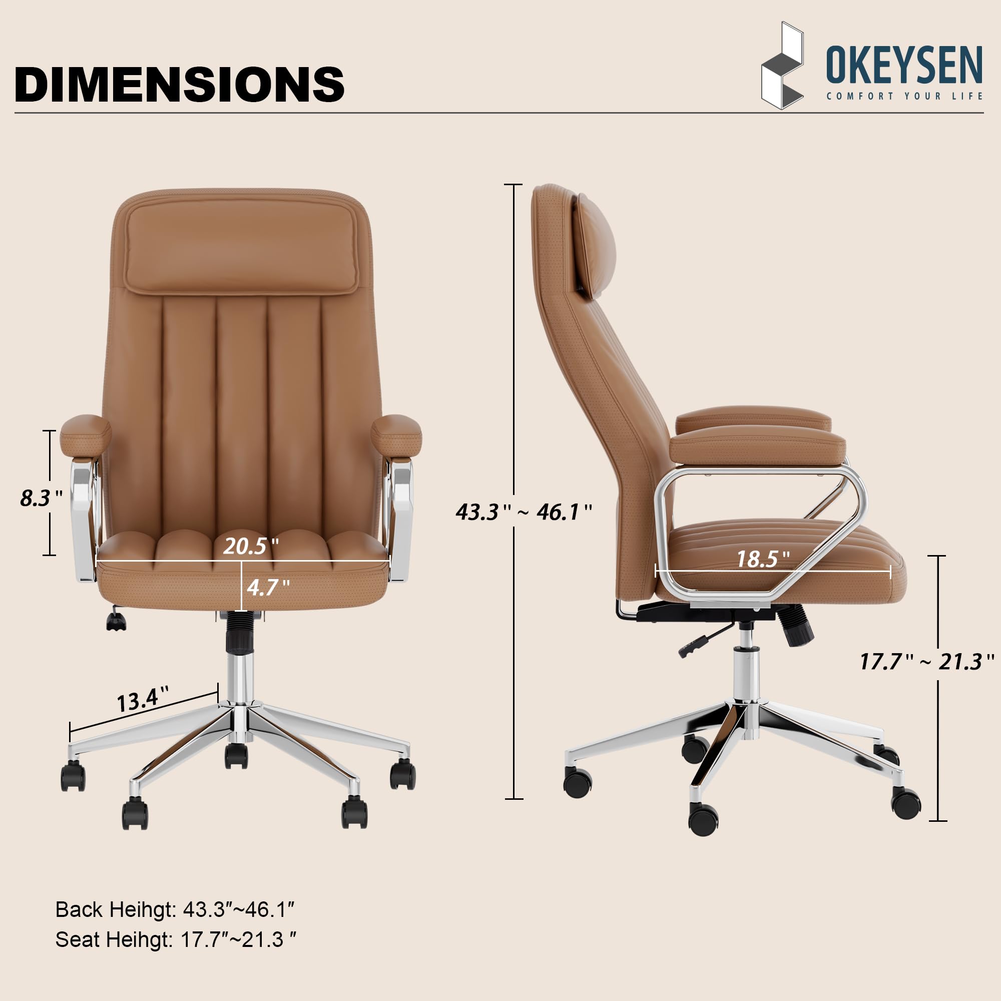 Executive Office Chair, Modern Leather Chair with Headrest & Lumbar Support, High Back Ergonomic Chair with Padded Armrests & Seat, Height Adjustable Swivel Rolling Chair for Home Office.