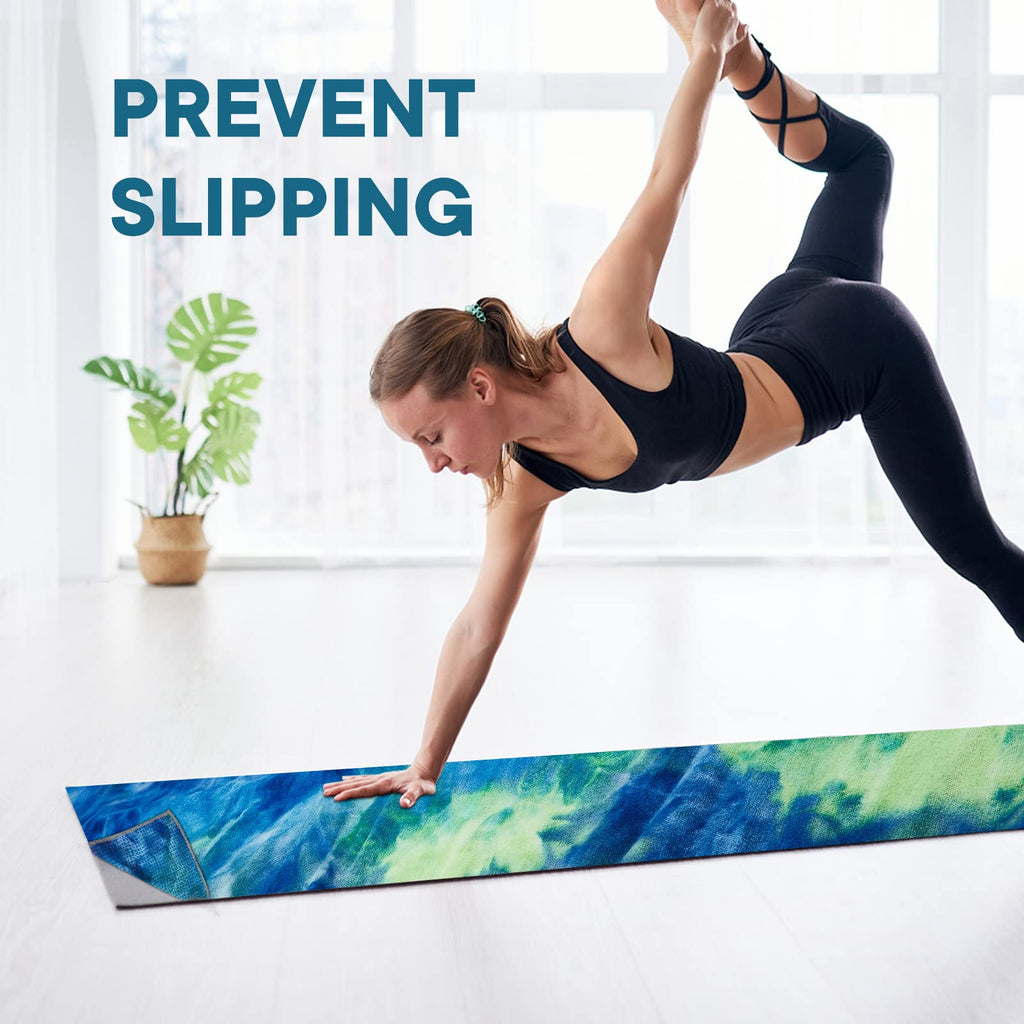 Yoga Towels, Non Slip Hot Yoga Mat Towel with Grip Dots,Super-Absorbent Soft Microfiber Yoga Blanket for Pilates, Fitness and Workout 72inch x 24inch (Green+Blue)