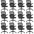 Desk Chairs with Wheels, Ergonomic Mesh Back PU Leather Seat Home Office Adjustable Lumbar Support and Height Swivel Rolling Computer Task Chair with Flip Up Arms for Conference, Black, 12PK