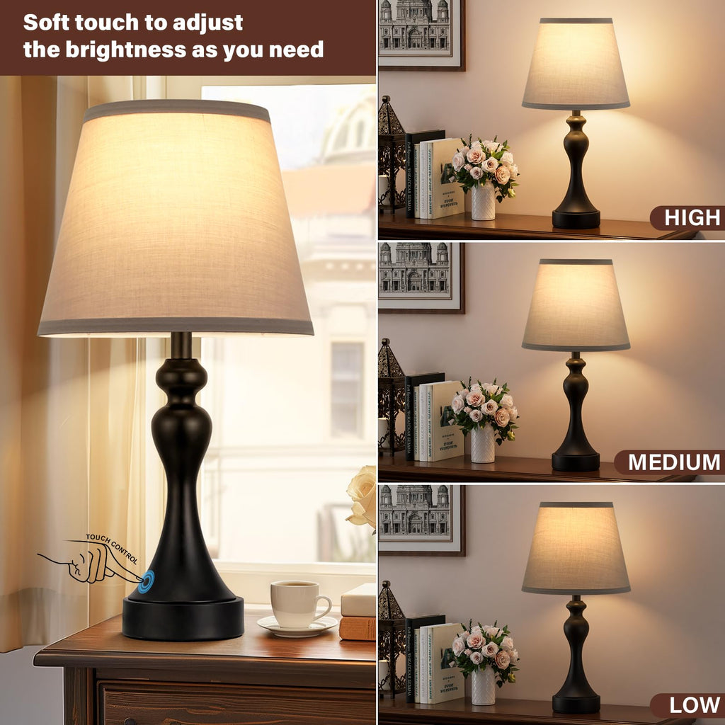 Touch Lamps for Nightstand, 3 Way Dimmable Bedside Lamps with USB C+A Ports