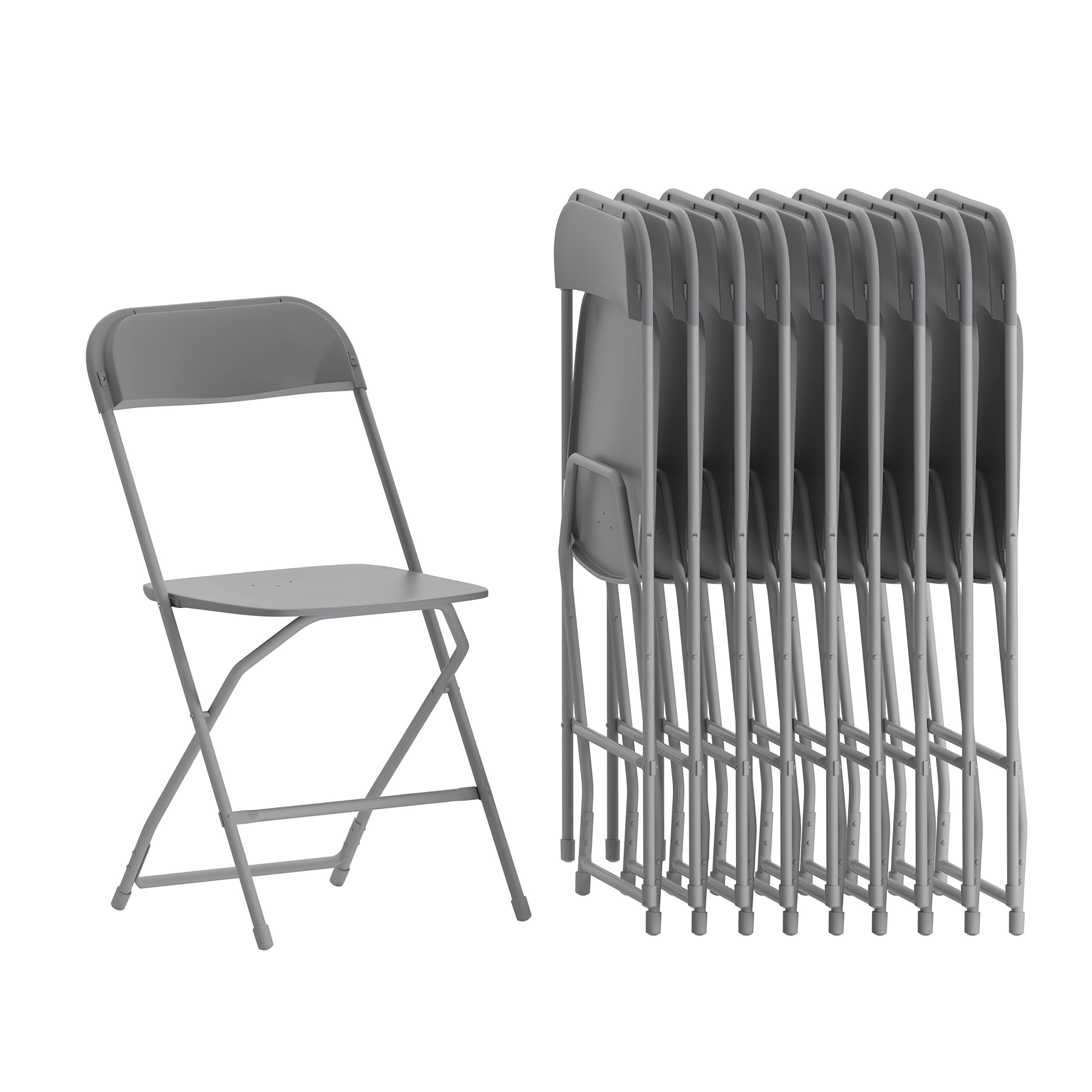 Set of 10, Hercules Series Plastic Folding Chairs for Parties and Weddings, Stackable Commercial Event Seats, Gray