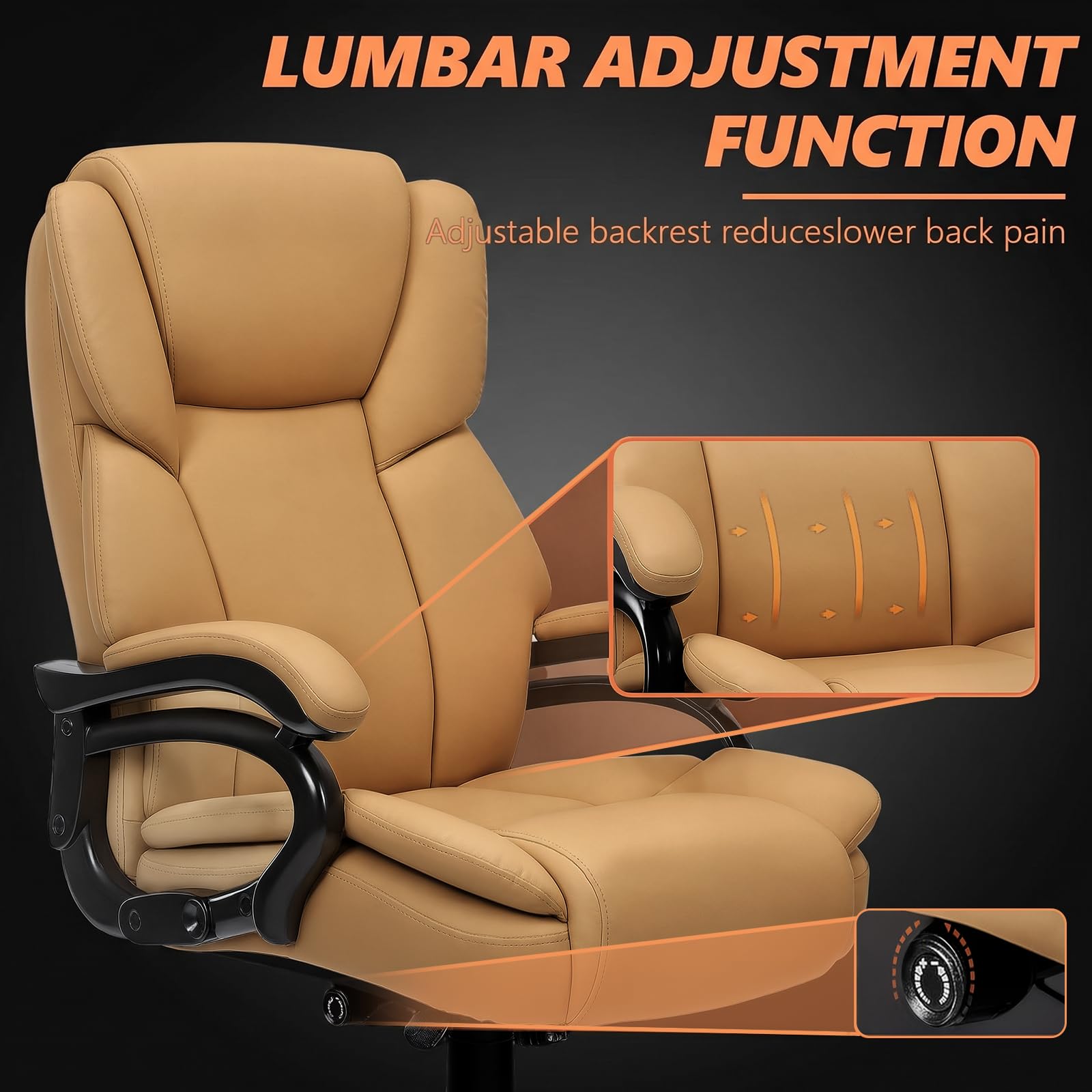 Indulgear 500lbs Big and Tall Office Chair for Heavy People,Heavy Duty Comfy Office Chair,High Back Executive Computer Chair with Lumbar Support, Rubber Wheel