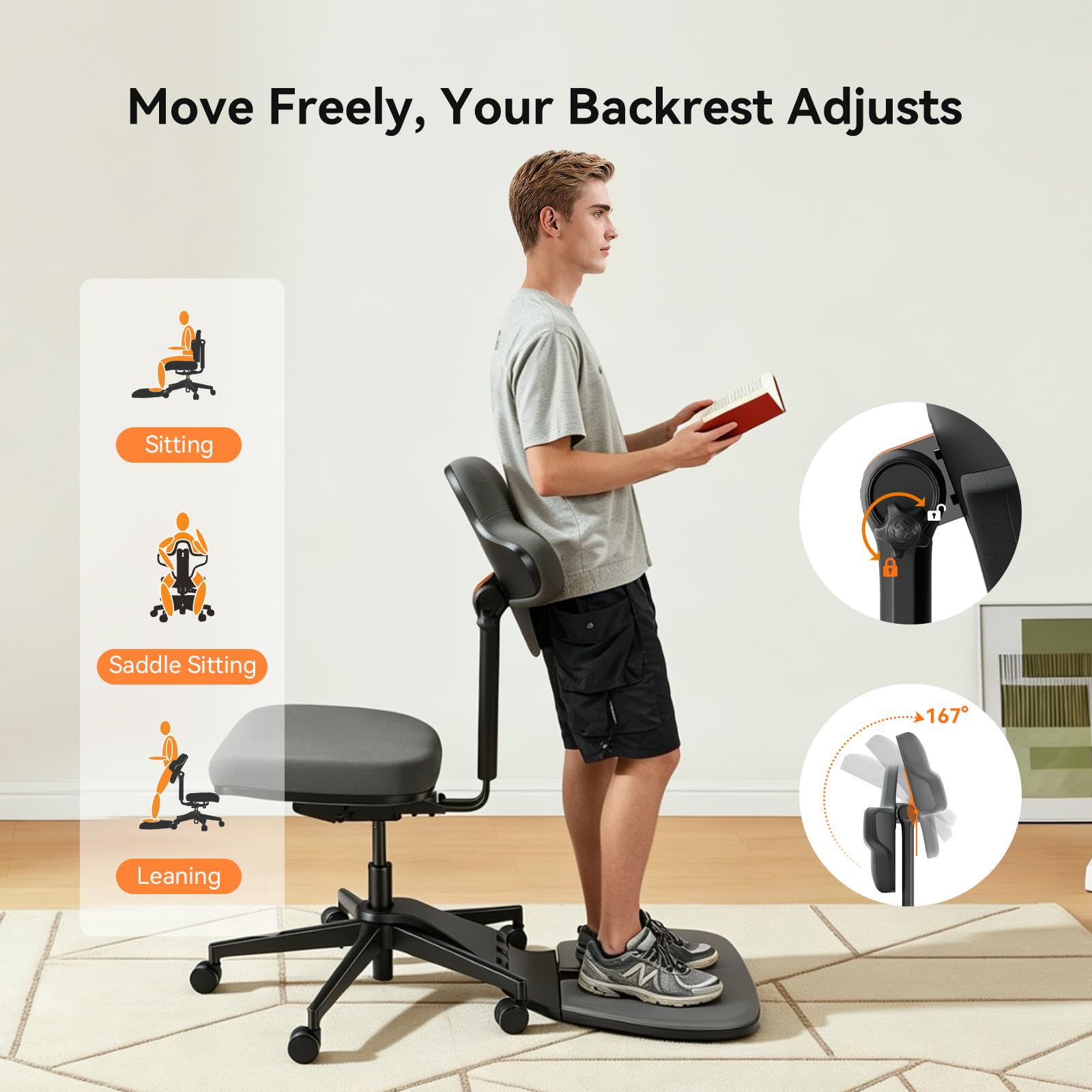 Standing Desk Chair, Standing Mate Chair for Sit-Stand, Ergonomic Leaning Perch Chair with Anti-Fatigue Mat, Standing Stool, Saddle Chair, Height Adjustable Home Office Posture Seat
