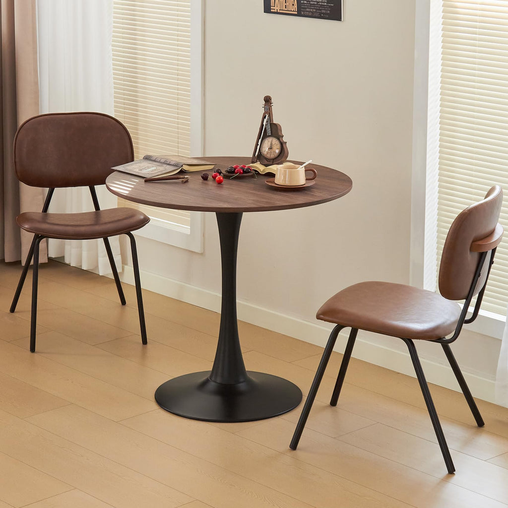 Hansweld Round Dining Table, 31.5" Circle Tulip Table with Thickened Tabletop & Metal Pedestal, Mid Century Modern Bistro Table for Kitchen, Small Places, Living Room, Cafe (Faux Walnut)