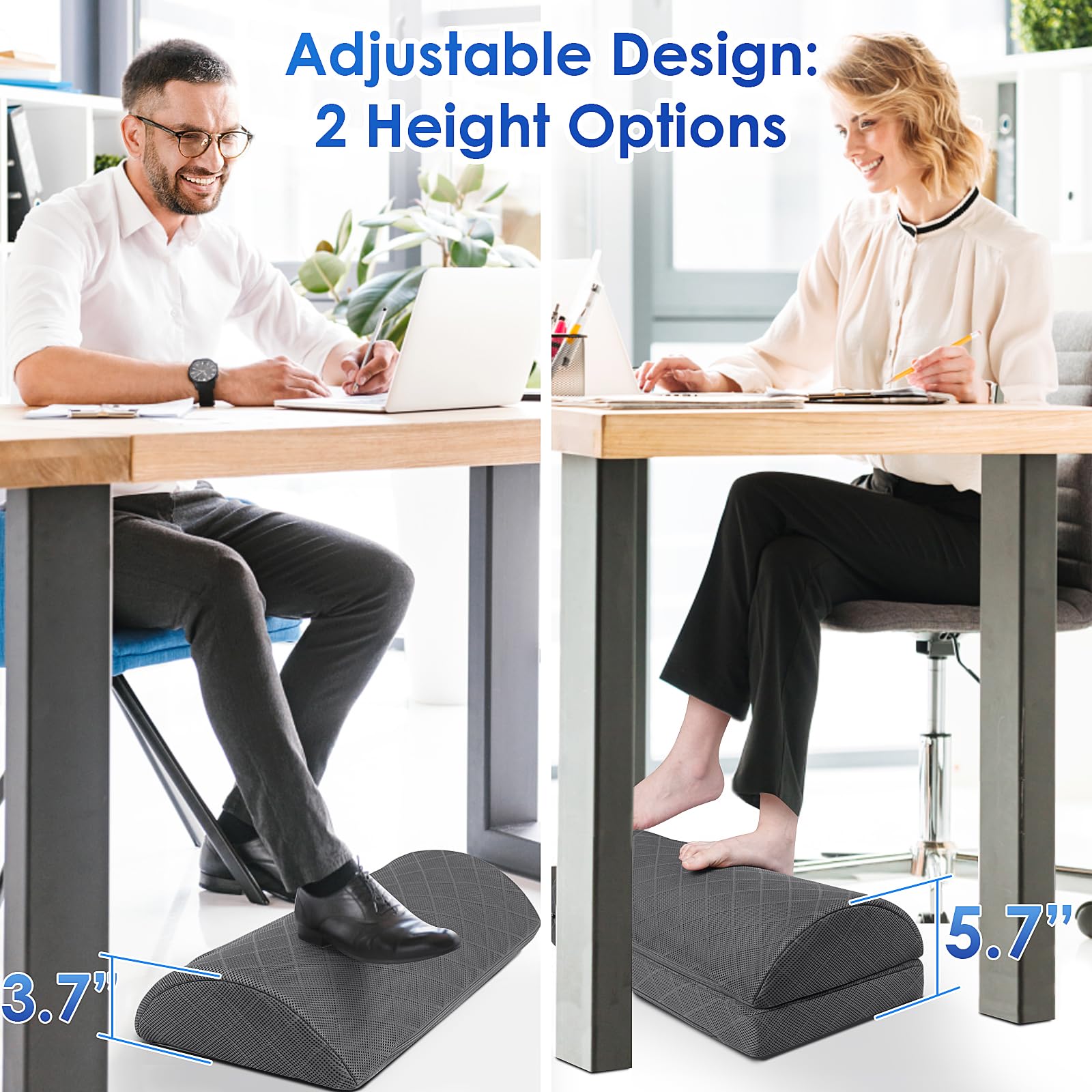 Foot Rest,Desk & Gaming Accessories,Foot Rest for Under Desk at Work,Comfortable Footrest with 2 Adjustable Heights & Removable Cover, Office Desk Accessories（Gray-20 in）