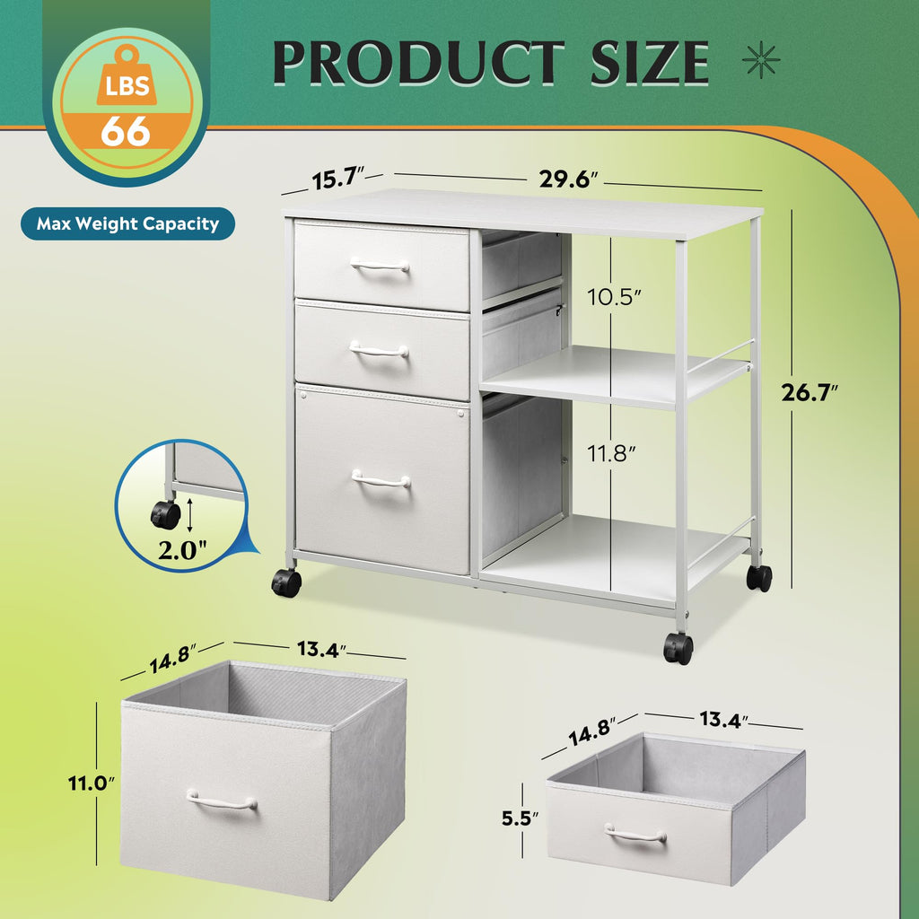 3 Drawer Mobile File Cabinet with Open Storage Shelf