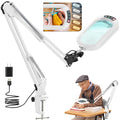 14.35" Large Magnifying Glass with Light and Clamp, Real Glass, 5 Color Modes, Stepless Dimmable, Lighted Magnifier with Stand Hands Free, LED Swing Arm Desk Lamp for Close Work, Craft, White
