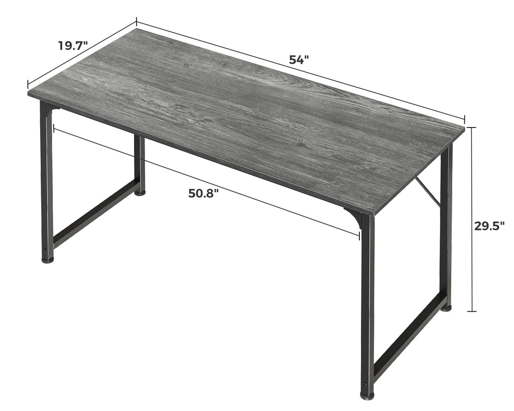 Computer Desk, 55 Inch Home Office Desk, Gaming Writing Work from Home Study Desk, Large Legroom, Sturdy Metal Frame, Modern Simple, Grey