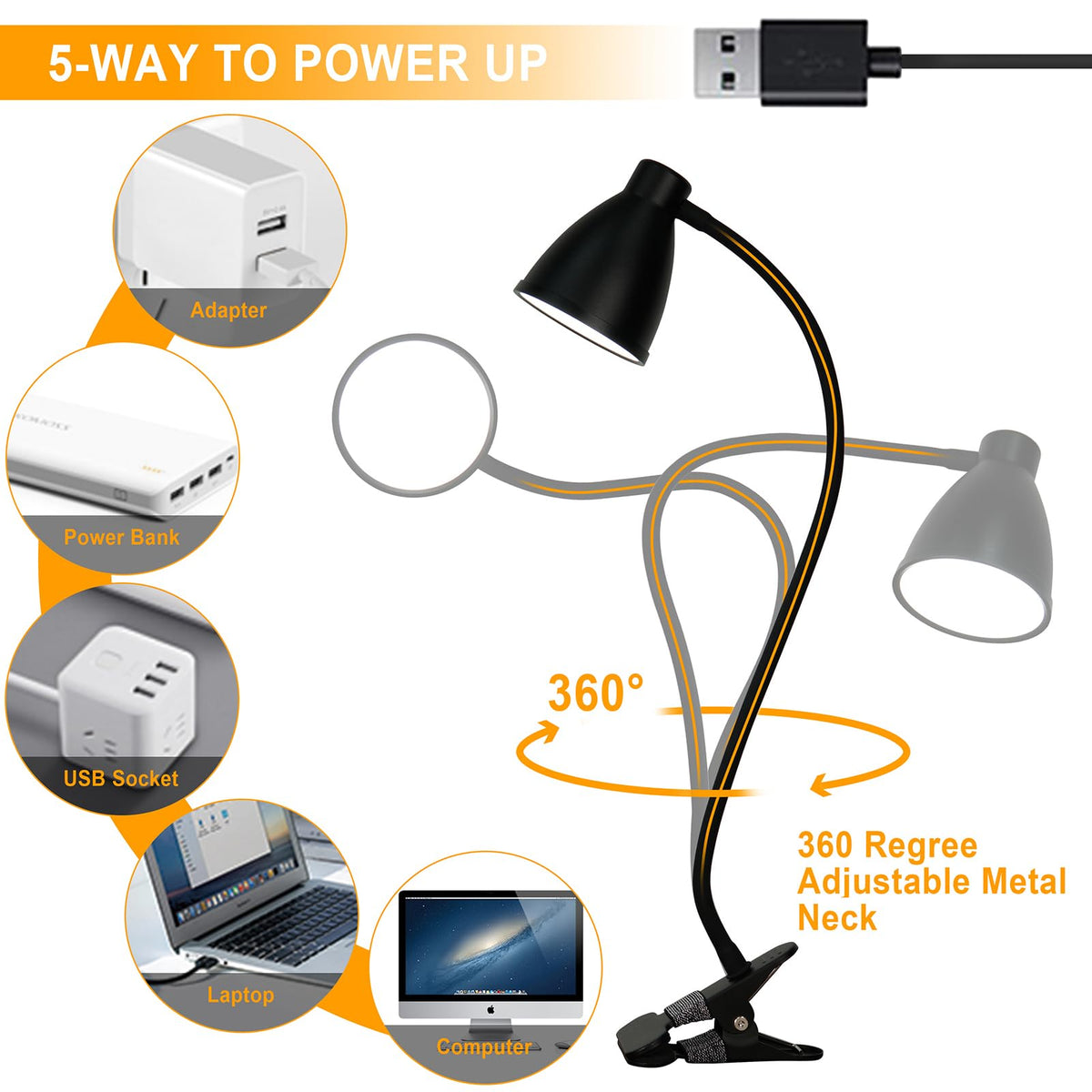 Desk Lamp 5 Color Modes 10 Brightness Dimmer Reading Light Black