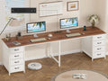 95'' Two Person Desk with 8 Drawers, Long Office Desk with Charging Station, 2 Person Desks Double Desk Writing Study Table for Home Office, Brown and White