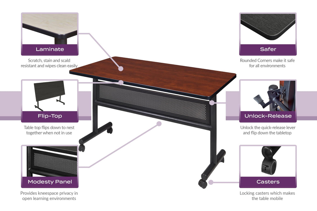 Kobe 48 x 30 in. Flip-Top Training Nesting Table with Modesty Panel- Cherry