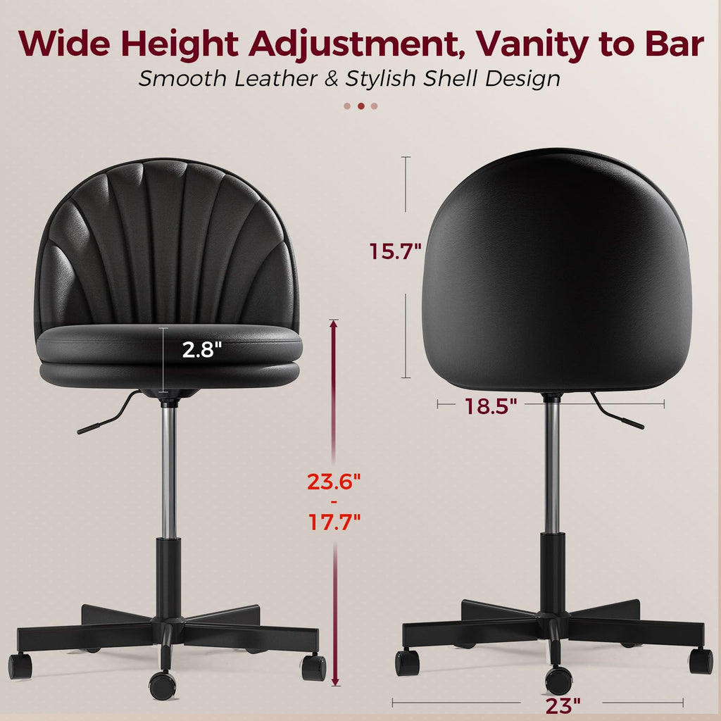 Small Ergonomic Tall Office Chair, Computer Desk Chair with Wheels Versatile Height Use: Office to Bar Stools (or Standing Desk), Vanity Chair with Back PU Leather Shell Design for Gift
