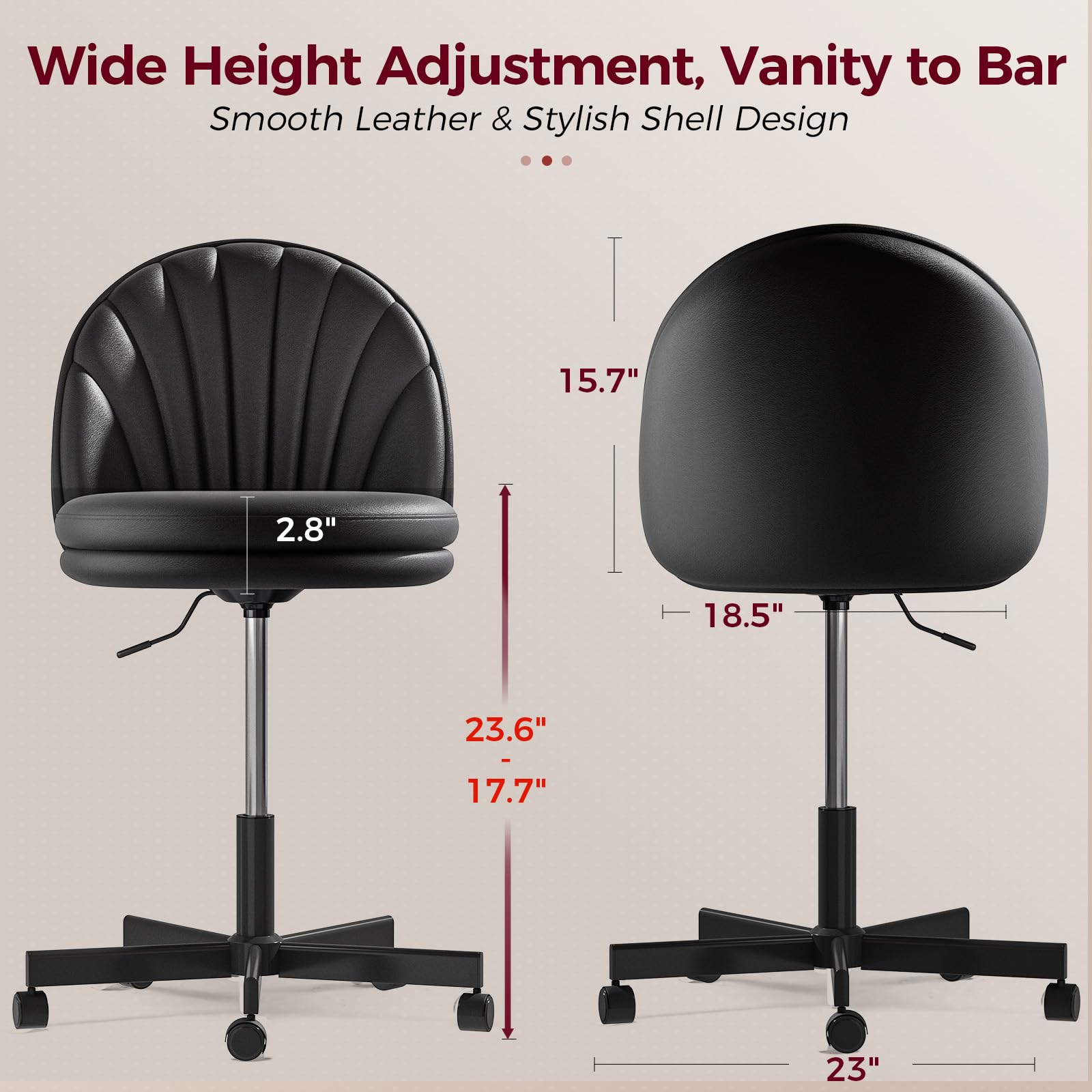 Small Ergonomic Tall Office Chair, Computer Desk Chair with Wheels Versatile Height Use: Office to Bar Stools (or Standing Desk), Vanity Chair with Back PU Leather Shell Design for Gift