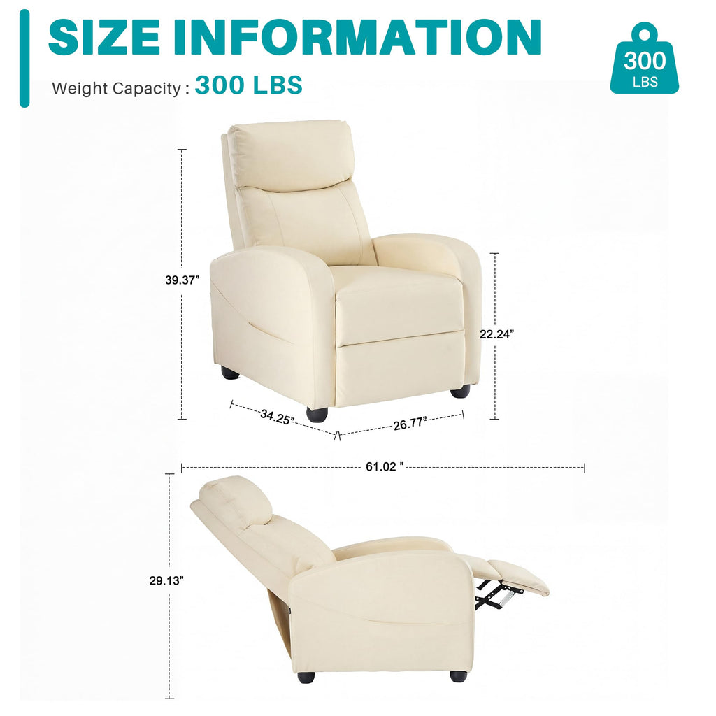 Massage Recliner Chair for Adults, Adjustable Home Theater Seating with Lumbar Support for Living Room, Modern Fabric Reclining for Small Space, Beige