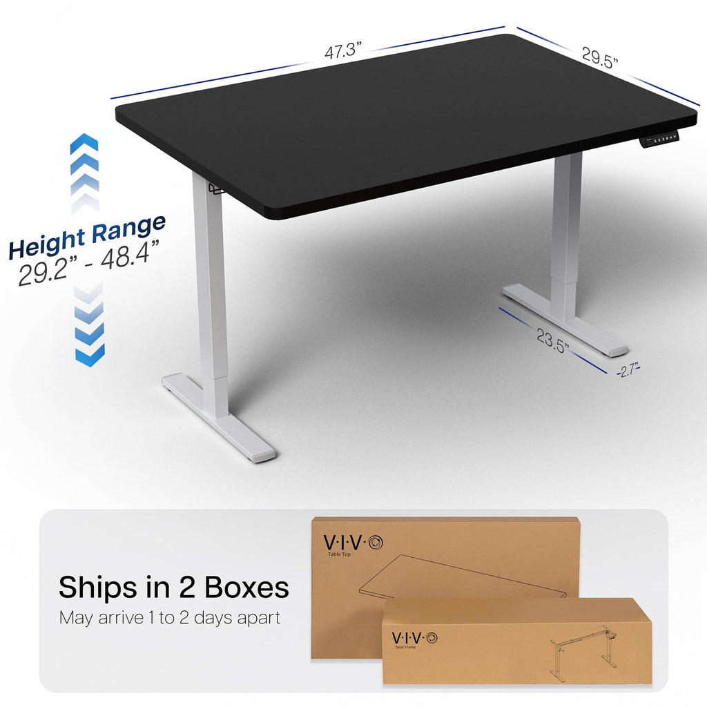 Electric 48 x 30 in Standing Desk, Memory Height Adjustment, 1B Series, Holds 220 lbs, One-Piece Black Top, Gray Frame