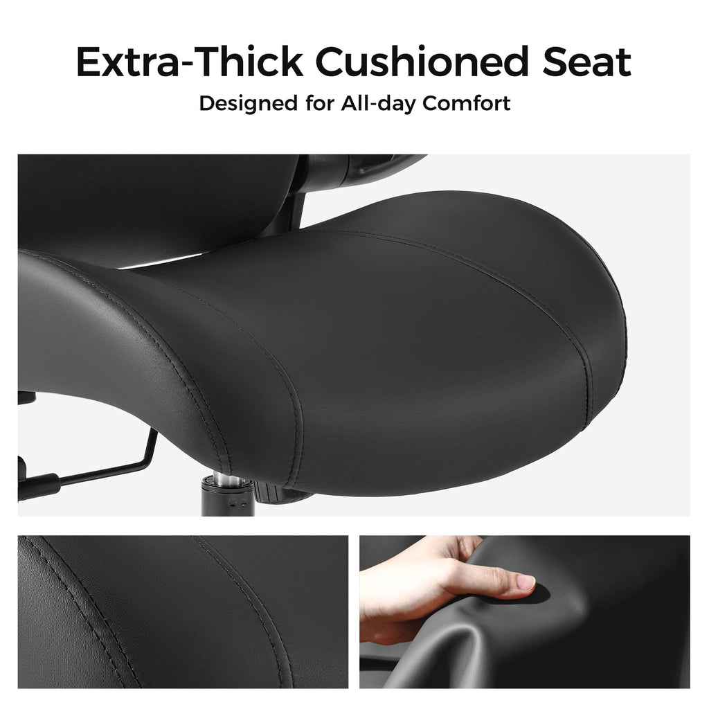 Executive Office Chair, Thick Padded PU Leather Desk Chair with Adjustable Lumbar Support and 3D Armrests, Easy-Clean for Home Office and Study Room(Pack of 1, Black)
