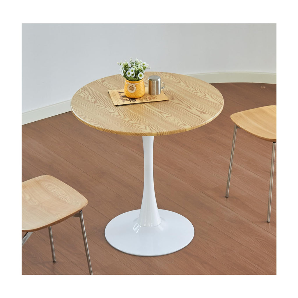 Hansweld Round Dining Table, 24" Circle Tulip Table with Thickened Tabletop & Metal Pedestal, Mid Century Modern Bistro Table for Kitchen, Small Places, Living Room, Cafe (Light Brown)