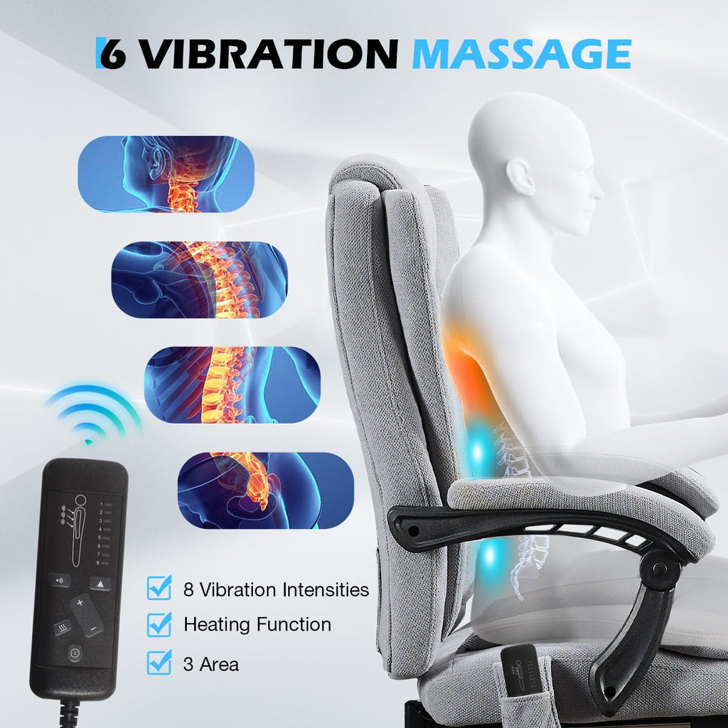 6 Points Vibration & Heat Massage Office Chair with Foot Rest,500lbs Big and Tall Office Chairs,Ergonomic Reclining Desk Chair for Home Office,Gaming