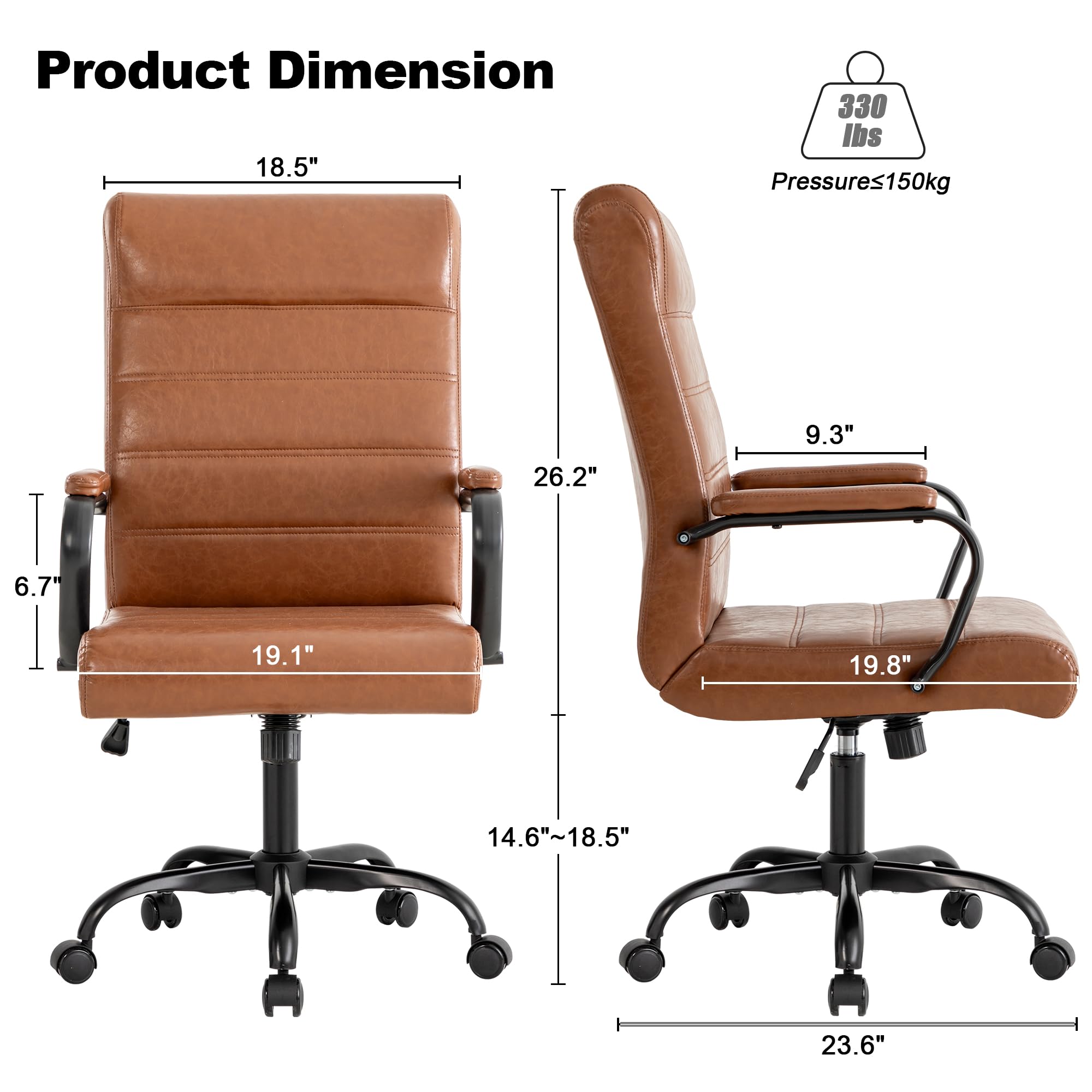 Office Desk Chair,Modern Leather Conference Room Chairs,High Back Home ofiice Chair,Adjustable Height Swivel Executive Computer Chair with Armrest and Padded Seat,Brown with Black Frame