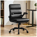 Office Chair Adjustable Desk Chair Mid Back Executive Comfortable Bonded Leather Ergonomic Back Support Home Computer Chair with Padded Flip-up Armrest Swivel Wheels (Black)