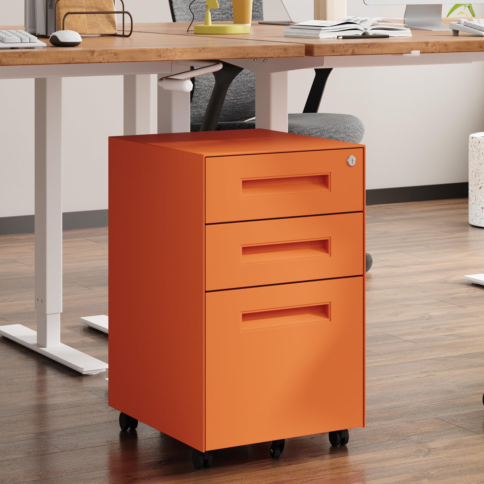 3 Drawer Metal Rolling File Cabinet Under Desk Filing Cabinet Orange