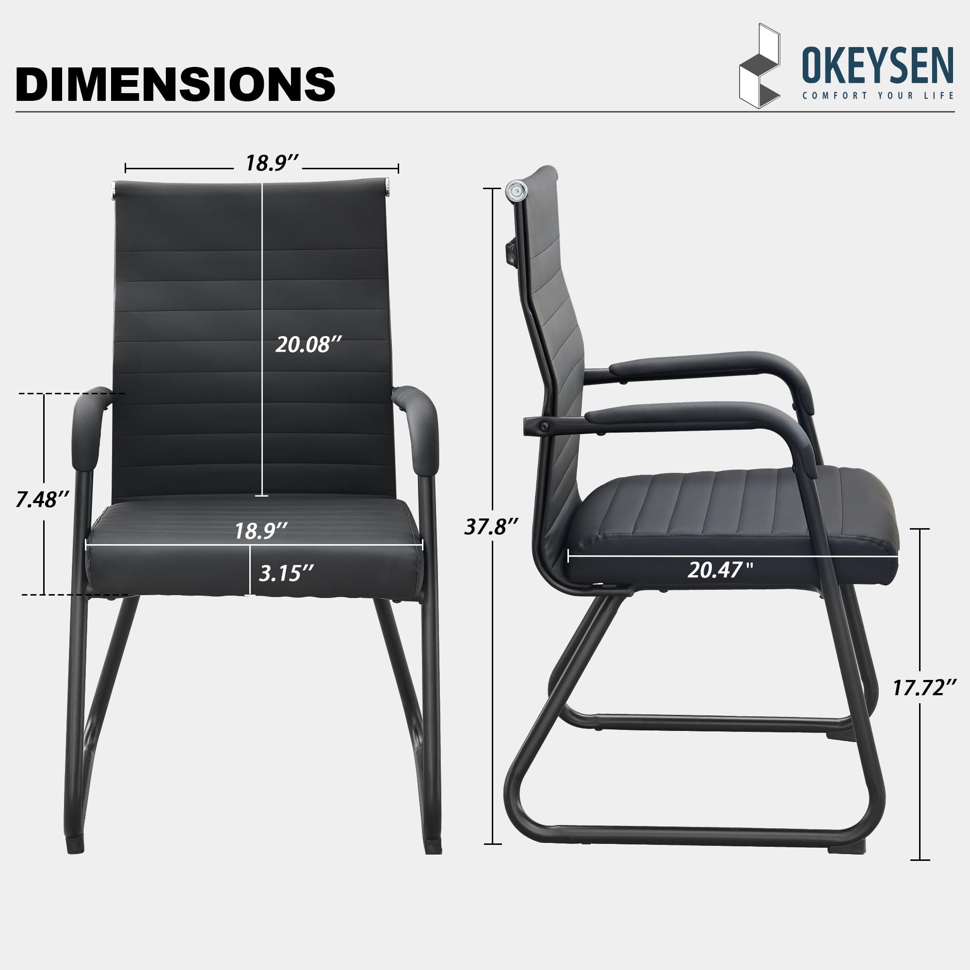 Office Chairs Set of 2, Modern Leather Reception Chairs with Mid Back & Sled Base, No-Wheel Desk Chairs for Waiting Room & Conference Room