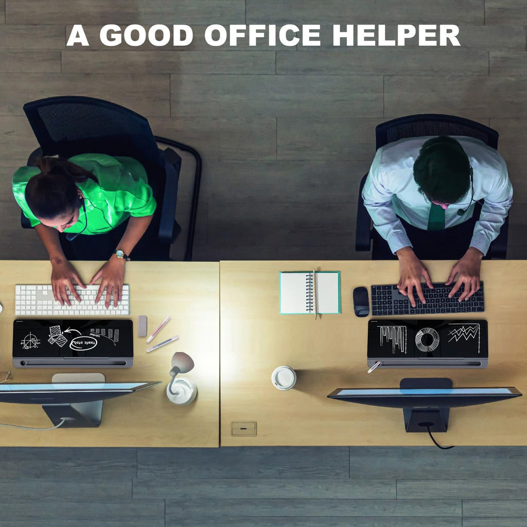 Desktop Whiteboard Dry-Erase-Board - Computer Keyboard Stand White Board Surface Pad with Drawer, Desk Organizers with Accessories for Office, Home, School Supplies - Black＆Grey