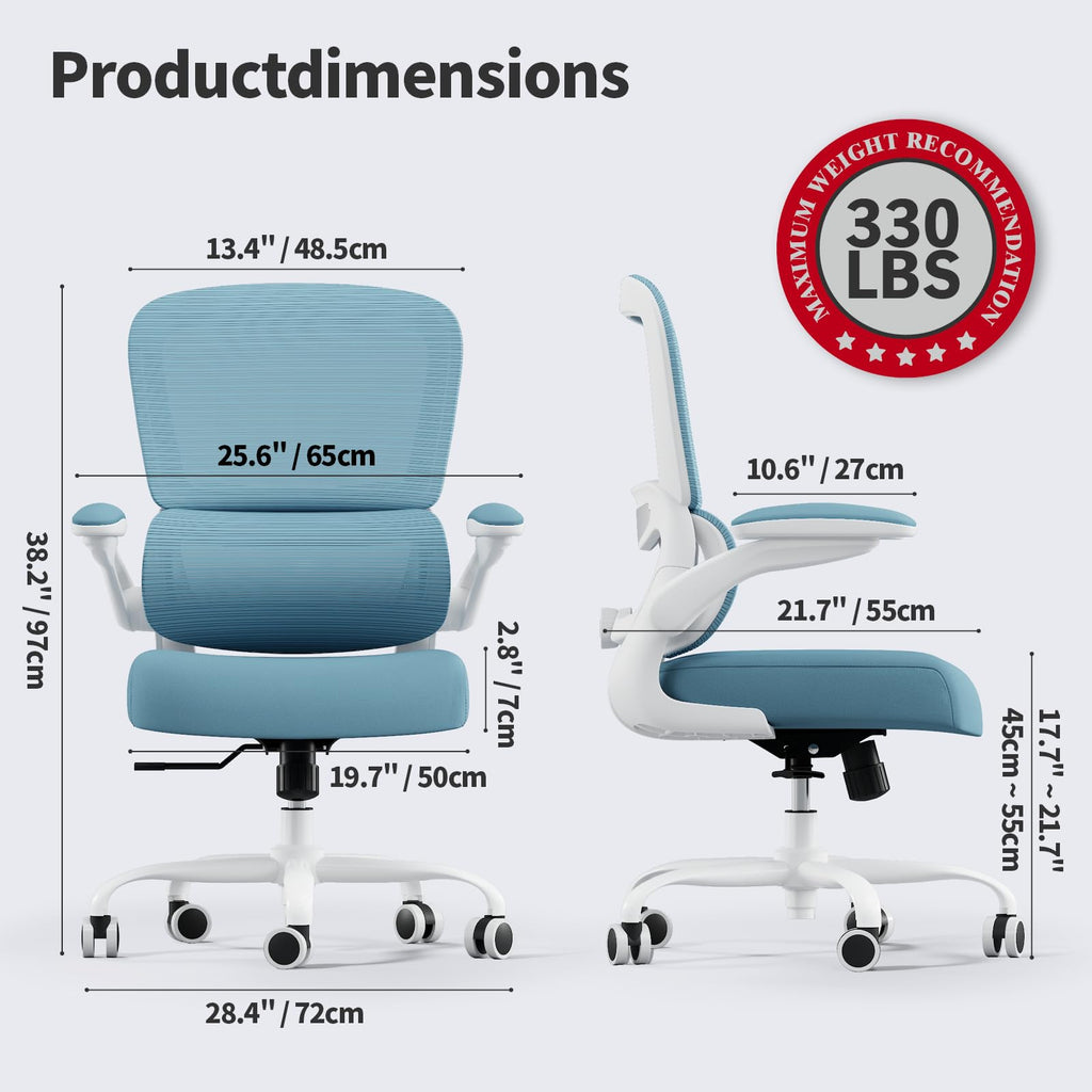 Office Chair - Ergonomic Desk Chair with Adjustable Lumbar Support, Mesh Computer Chair, Executive Chairs for Home Office Comfortable Lumbar Support,Sky Blue
