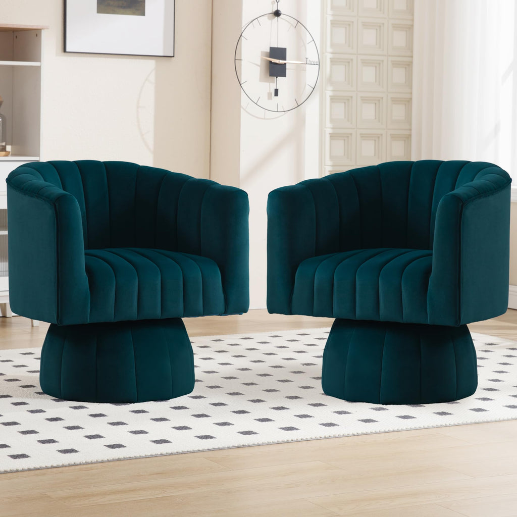 Swivel Accent Barrel Chair Set of 2- Cute Comfy Small Round 360° Arm Chair Velvet Sofa Club Reading Chair for Office Living Room Bedroom Green